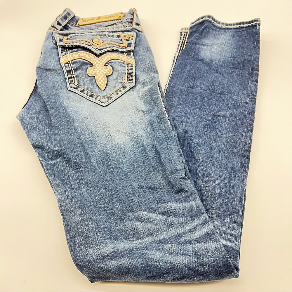 Rock Revival Women’s Medium Blue Wash Saralyn Easy Skinny Whiskered Jeans-Sz 26